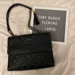 TORY BURCH Black Leather Fleming - Large